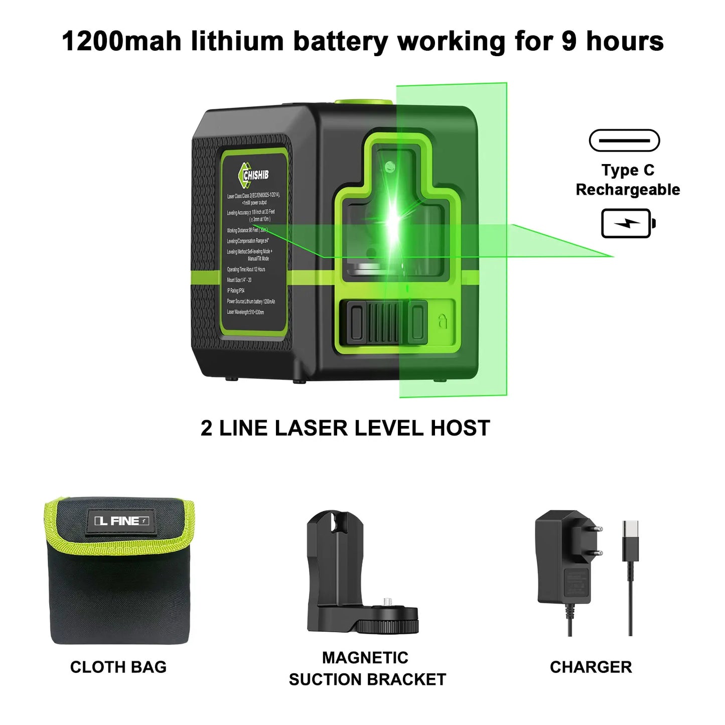 Nível laser autonivelante LFine 360° – Ferramenta de alinhamento profissional de linha dupla