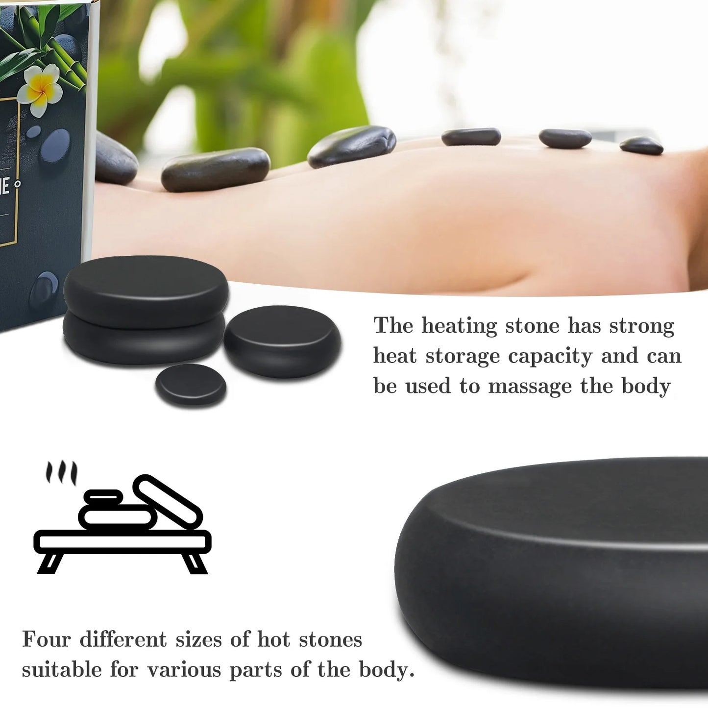 10-Piece Black Hot Stone Massage Set Spa Stones for Body Relaxation Home or Pro Use