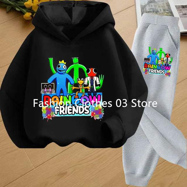 2025 Chic and Cozy Rainbow Friends Long Sleeve Sweatsuits Offer Soft Smooth Fabric Kids Spring Autumn Long Sleeve Hoodie Set