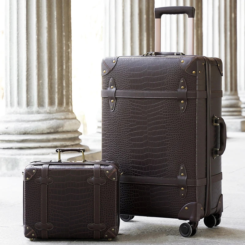 Urecity Vintage Luggage Set Retro Suitcase For Men&Women Business Luggage for Travel Rolling Suitcase With Handbag 14Inches