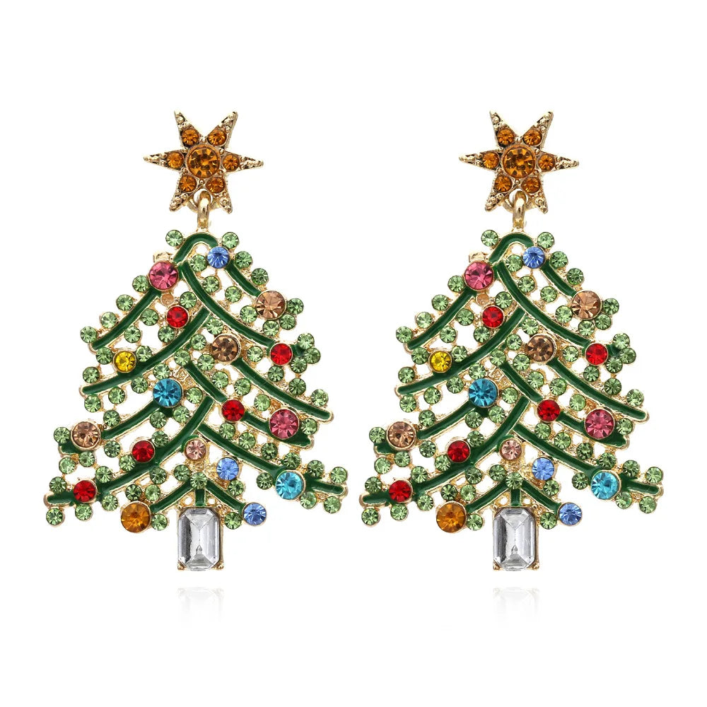 Christmas Jewelry Rhinestones Elk Earrings Christmas tree Drop Earrings for Woman Xmas Accessories Ear Studs Gifts