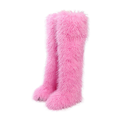 Women's Thigh High Mongolian Boots High Boots Winter New Fox Fur Snow Boots  Women's Boots Leg Warm Boots Non-Slip Soles