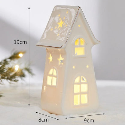 Glowing Ceramic Christmas Light Decorations LED Christmas Tree Luminous Hut Desktop Home Ornaments Scene Props Xmas Gifts