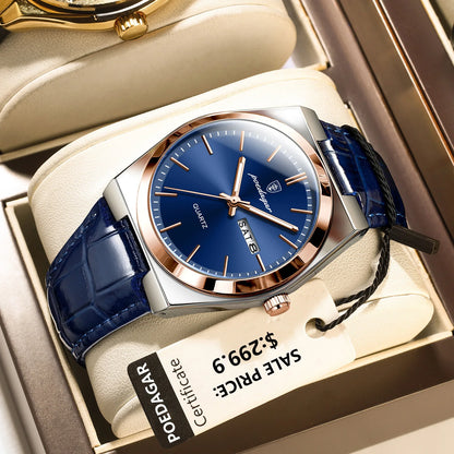 POEDAGAR Men's Luxury Quartz Watch Waterproof Luminous Date Week Outdoor