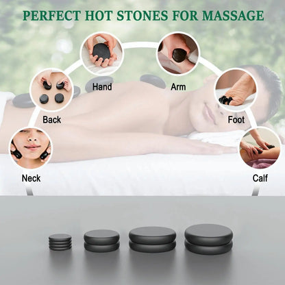 10-Piece Black Hot Stone Massage Set Spa Stones for Body Relaxation Home or Pro Use