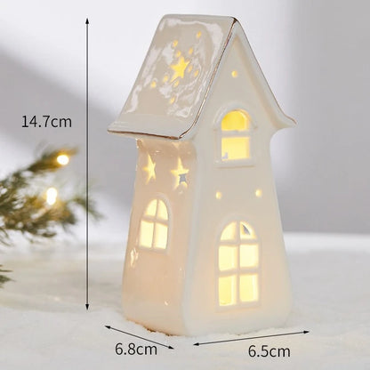 Glowing Ceramic Christmas Light Decorations LED Christmas Tree Luminous Hut Desktop Home Ornaments Scene Props Xmas Gifts