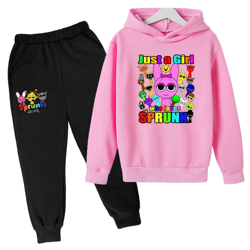Sprunki Kids Clothes Hoodie+pants Age 2-12 Boy Girl Incredibox Anime Figures Sweatshirt Spring Autumn Pullover for Children Sets