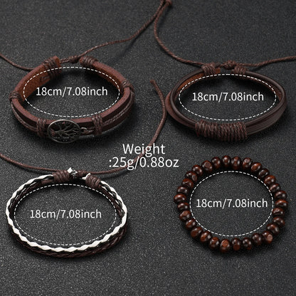 5PCS/4PCS Men's Fashion Quartz Watch & Bracelet Set Casual Leather Strap Wristwear