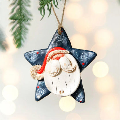 Christmas Resin Pendant Retro Painted Santa Claus Snowmen Horse Xmas Tree Hang Toys Ornaments New Year Decor Kid Gift