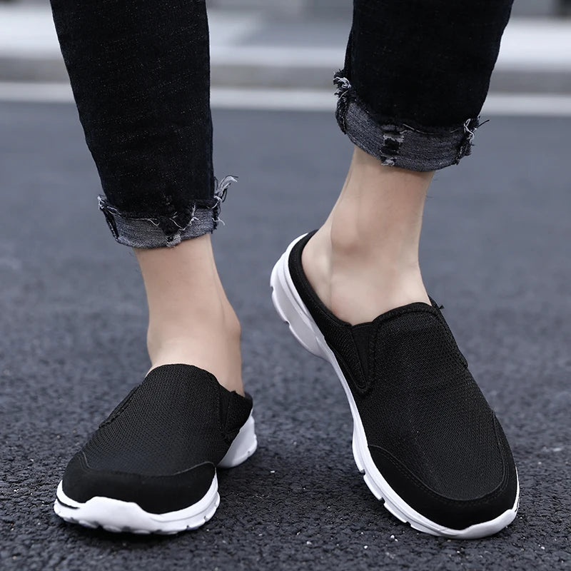 Big Size Men Casual Mules Super Light Mesh Slippers Closed Toe Half Slipper Breathable Male Flats Shoes Outdoor Slip-on Footwear