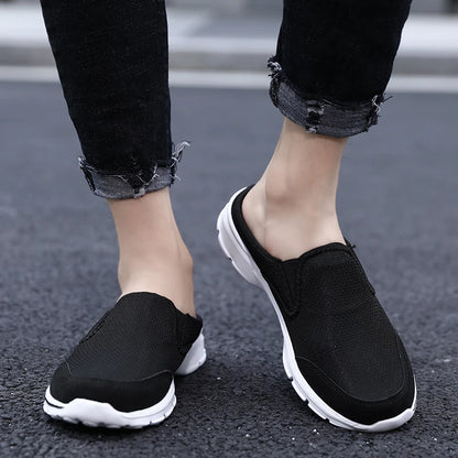 Big Size Men Casual Mules Super Light Mesh Slippers Closed Toe Half Slipper Breathable Male Flats Shoes Outdoor Slip-on Footwear