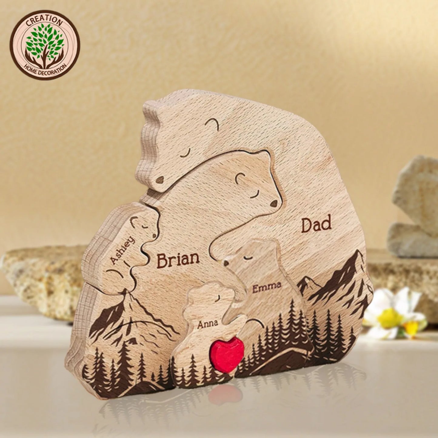Personalized Art Wooden Bear Family Puzzle, Baby's Birth Gift, Thanksgiving Christmas Holiday Heart Warmer Gift, Gift for Mom