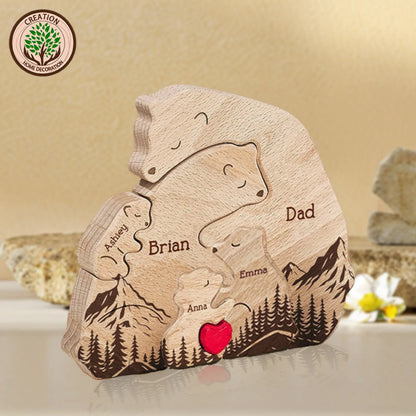 Personalized Art Wooden Bear Family Puzzle, Baby's Birth Gift, Thanksgiving Christmas Holiday Heart Warmer Gift, Gift for Mom