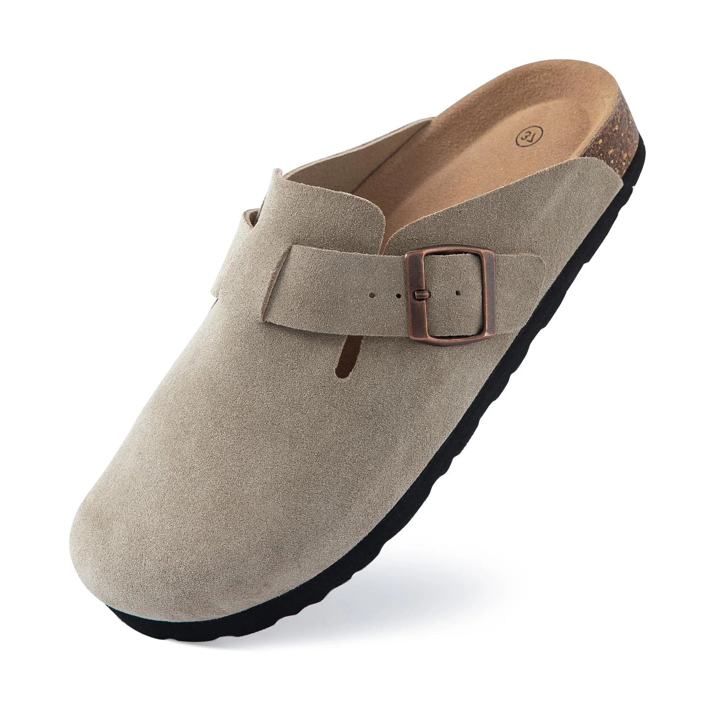 Bebealy Fashion Suede Clogs Slippers Women Clogs Slippers Cork Footbed Women Mules Nonslip Beach Sandals With Arch Support Slide