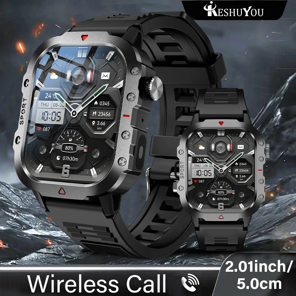KESHUYOU Outdoor Smart Watch 2.01" HD LED Flashlight Bluetooth Talking Watch