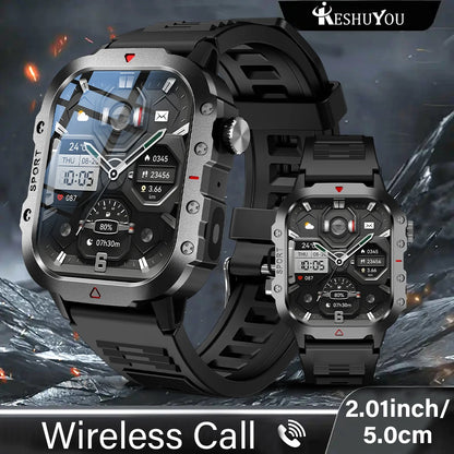 KESHUYOU Outdoor Smart Watch 2.01" HD LED Flashlight Bluetooth Talking Watch
