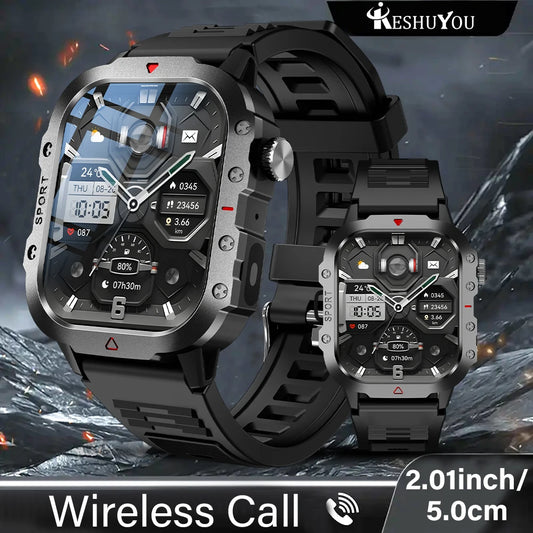 KESHUYOU Outdoor Smart Watch 2.01" HD LED Flashlight Bluetooth Talking Watch