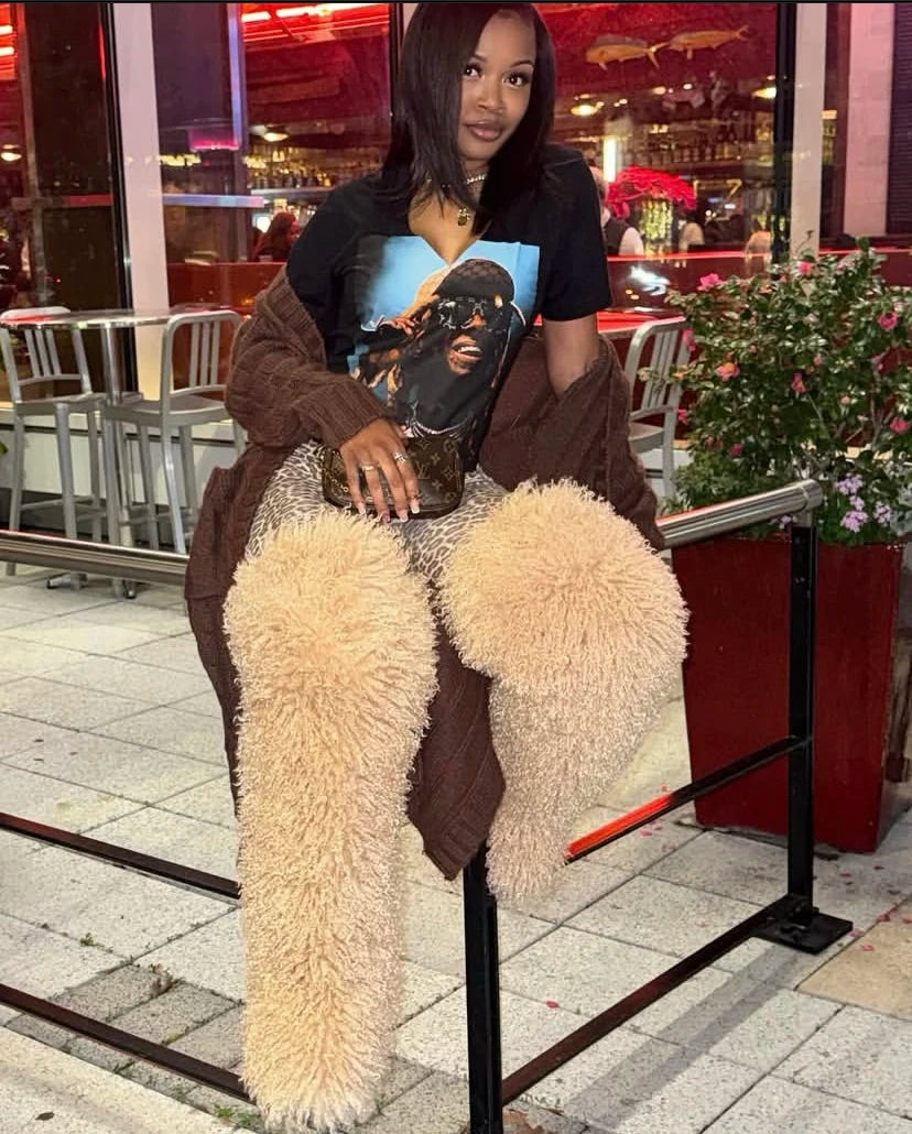 Women's Thigh High Mongolian Boots High Boots Winter New Fox Fur Snow Boots  Women's Boots Leg Warm Boots Non-Slip Soles