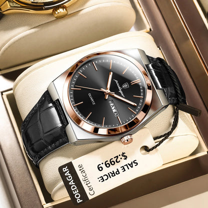 POEDAGAR Men's Luxury Quartz Watch Waterproof Luminous Date Week Outdoor
