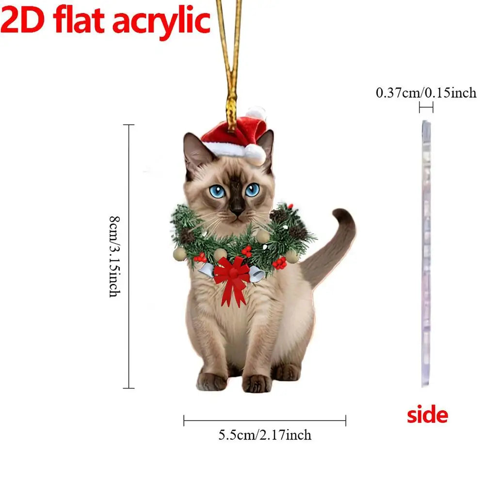 Cat Ornaments for Christmas Tree 2D Acrylic Pendant Cute Christmas Animal Ornaments for Home Fireplace Garden Workplace
