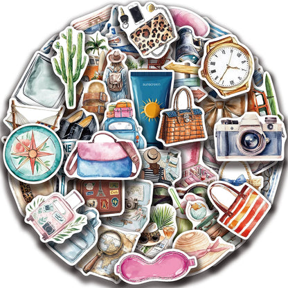 10/30/50/100pcs Retro Art Watercolor Travel Graffiti Stickers Aesthetic Decals Laptop Phone Diary Scrapbook Decoration Sticker