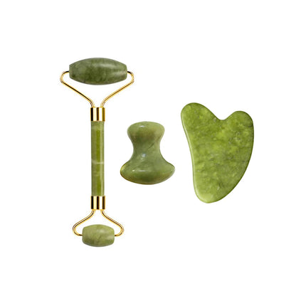 Natural Jade Roller Gua Sha Set – Facial & Body Massage Anti-Aging Lifting Spa Tools