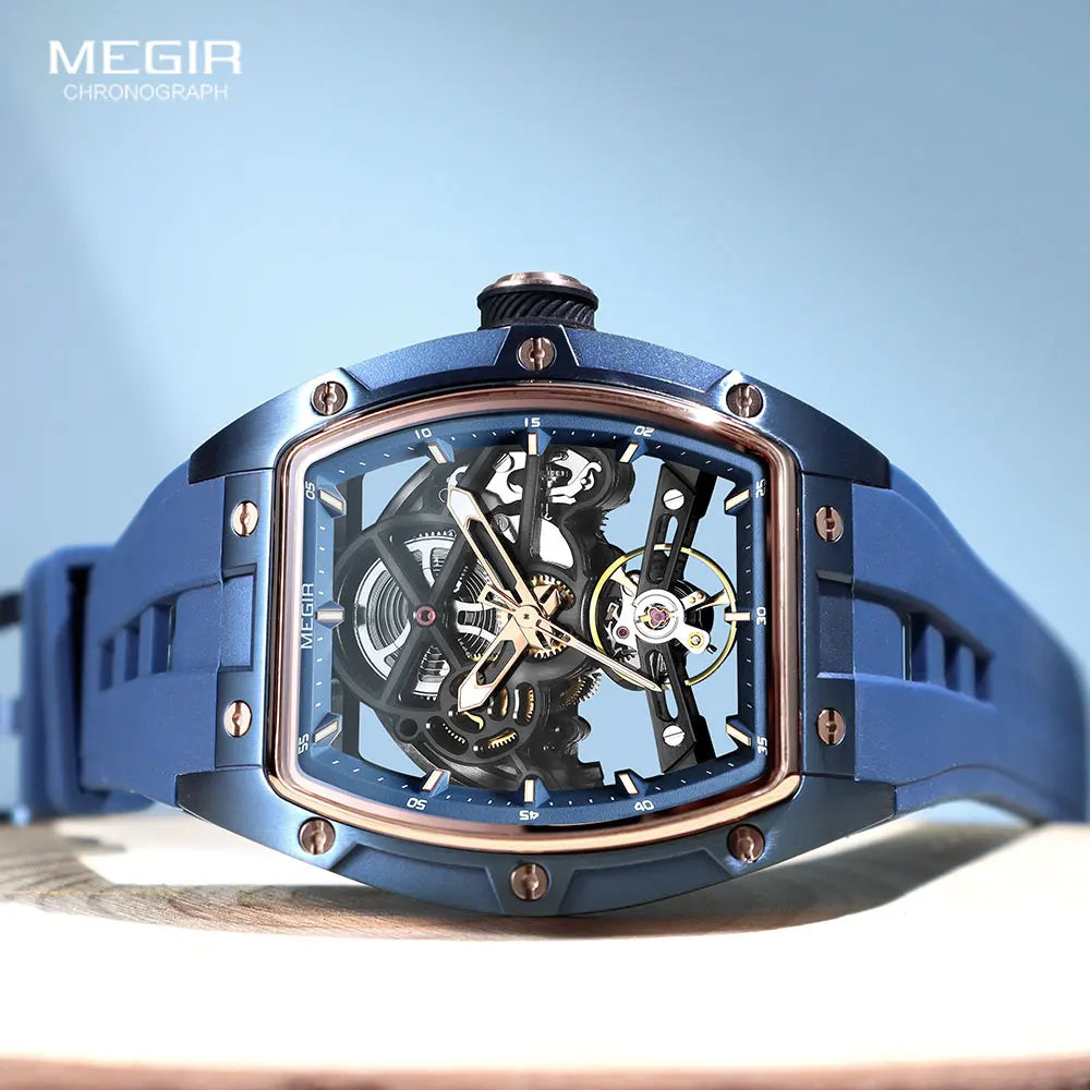 MEGIR 2242 Blue Automatic Men’s Watch Sport Mechanical Skeleton Waterproof