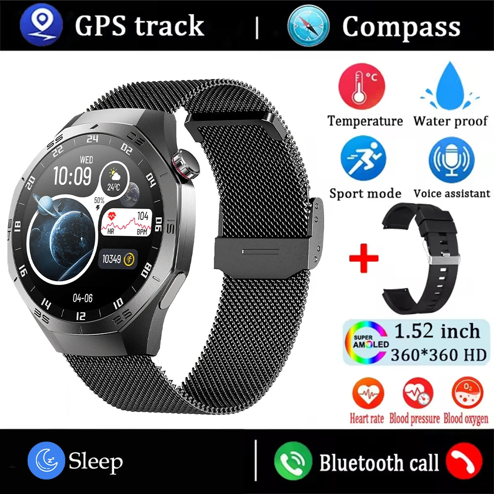 2025 Smart Watch Men AMOLED GPS Heart Rate Bluetooth Calls Waterproof Android iOS