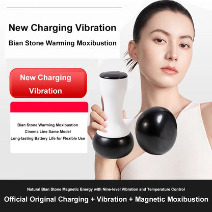 Hot Stone Vibration Massager Bianstone Guasha SPA Therapy Muscle Relaxation Tool