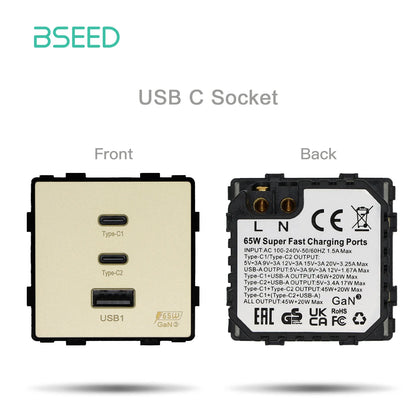 BSEED 65W PD Fast Charge Module Quick Charge Socket Part 1/2 USB Type-C 20W Wall Phone Charger Plug Support BSEED Frames