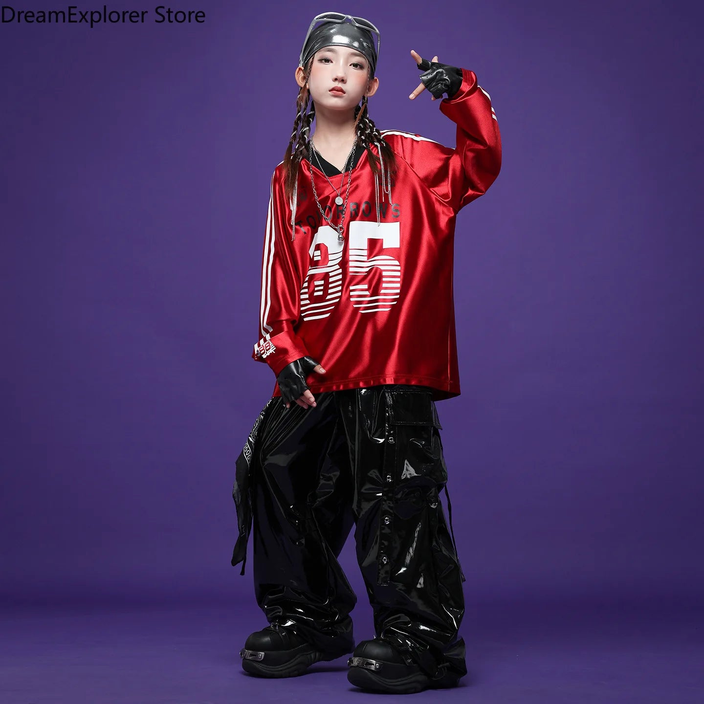 Boys Hip Hop Cool Shiny Sweatshirt Street Dance Cargo Pants Girls K-pop Clothes Sets Kids Streetwear Children Teenage Costumes