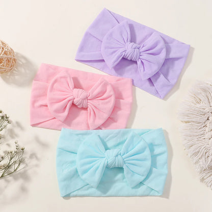 12Pcs Spring Solid Color Baby Headbands Soft Nylon Bowknot Casual Hair Accessories 3.5inch Bowties Protect Headdress for Kids