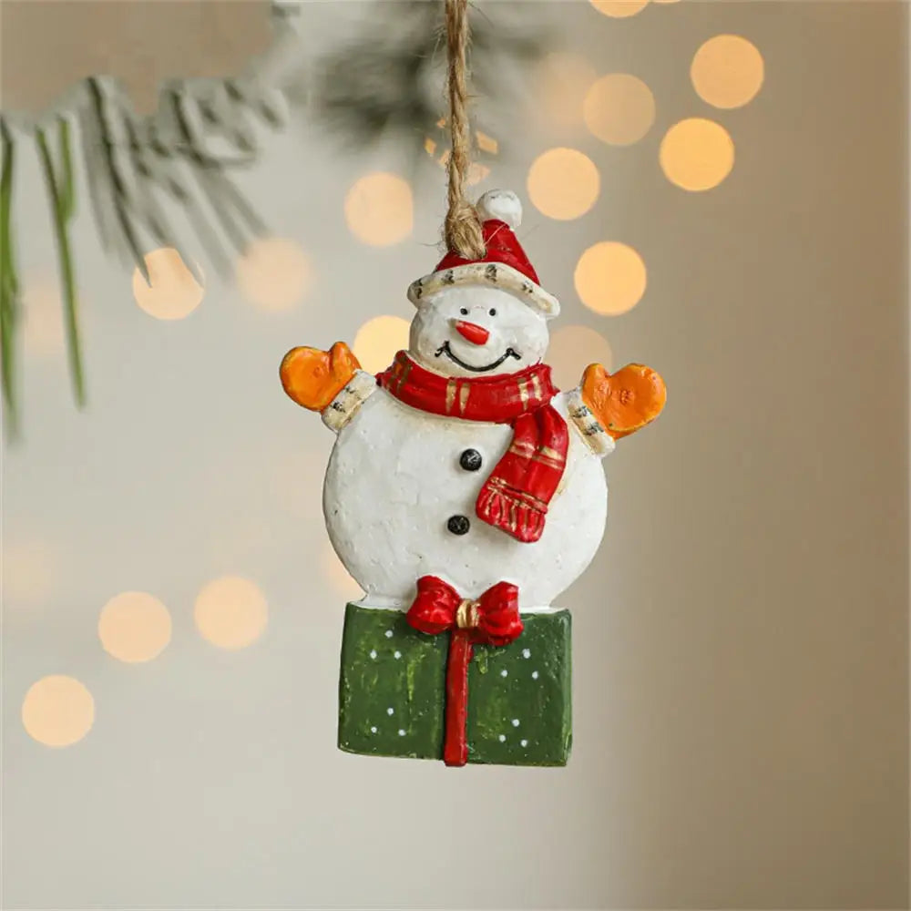 Christmas Resin Pendant Retro Painted Santa Claus Snowmen Horse Xmas Tree Hang Toys Ornaments New Year Decor Kid Gift