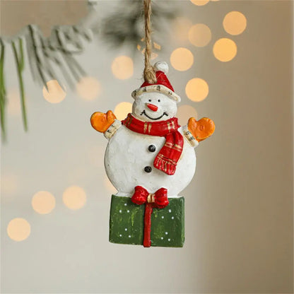 Christmas Resin Pendant Retro Painted Santa Claus Snowmen Horse Xmas Tree Hang Toys Ornaments New Year Decor Kid Gift