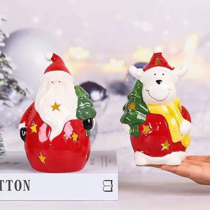 Crafts Ceramic Christmas Night Light Cute Handmade Atmosphere Light Reusable Artificial Christmas Snowman Statue Children