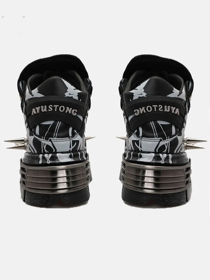 2025 New Original Design Graffiti Platform Men's and Women's Dark Rivets Rock Punk Heightening Muffin Casual Dad Shoes