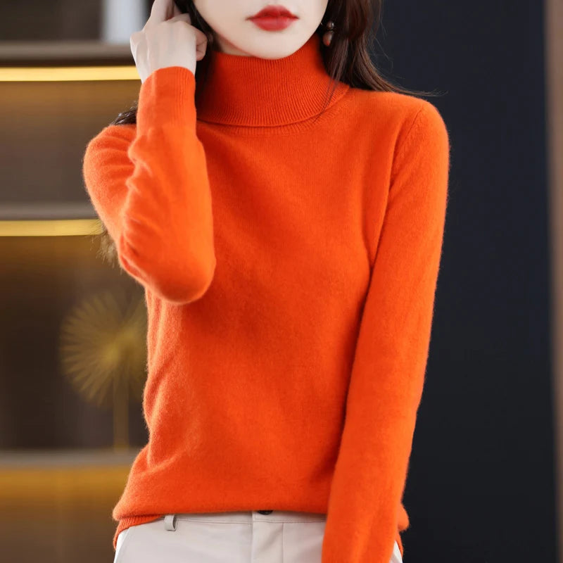 100% Merino Wool Cashmere Sweater Women Knitted Sweater Turtleneck Long Sleeve Pullovers Autumn Winter Clothing Warm Jumper Tops