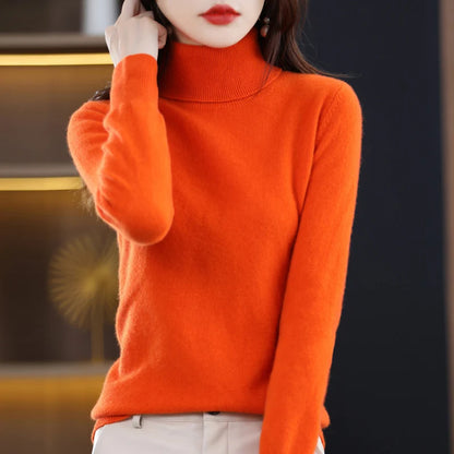 100% Merino Wool Cashmere Sweater Women Knitted Sweater Turtleneck Long Sleeve Pullovers Autumn Winter Clothing Warm Jumper Tops