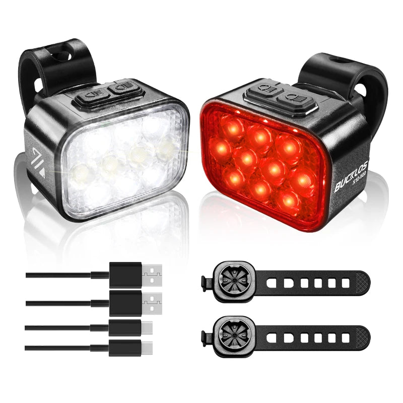 BUCKLOS Bicycle Front Rear Light Set USB Charge Headlight Light Waterproof MTB Taillight LED Cycling Lantern Lamp Bike Parts