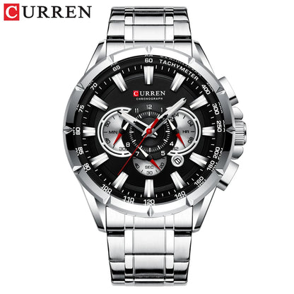 CURREN Men's Chronograph Watch Big Dial Stainless Steel Luminous Sport Quartz