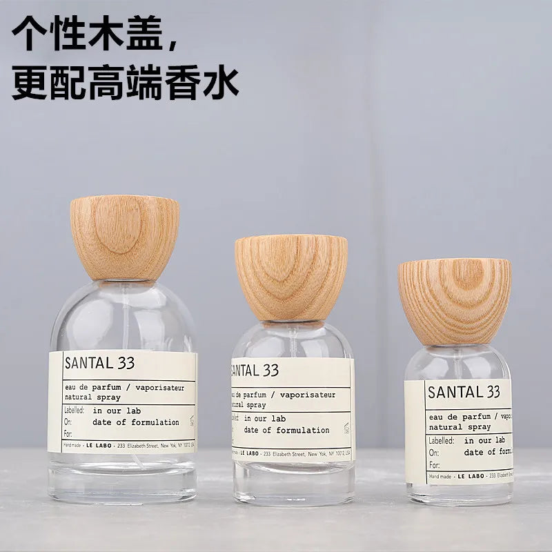 High-grade 30/50/100ml Empty Clear/ Frosted Glass Perfume Bottle Screw Wood Lid Spray Bottle Toner Atomizer Cosmetic Bottles