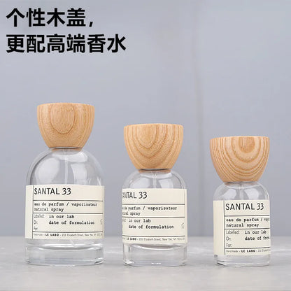 High-grade 30/50/100ml Empty Clear/ Frosted Glass Perfume Bottle Screw Wood Lid Spray Bottle Toner Atomizer Cosmetic Bottles