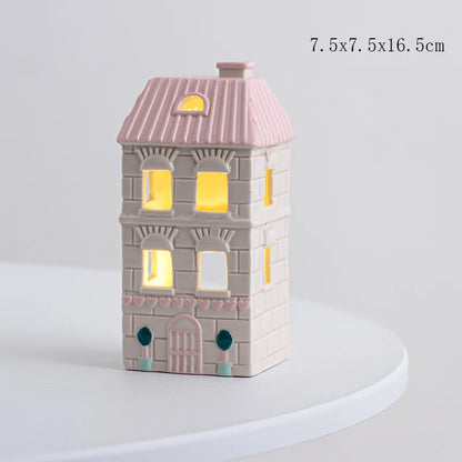 Christmas Decoration Porcelains Miniature Village House LED Light Ceramics Castle Model Home Desktop Ornament Christmas Gift