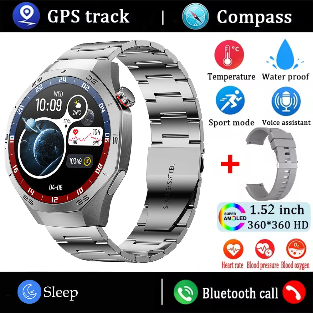 2025 Smart Watch Men AMOLED GPS Heart Rate Bluetooth Calls Waterproof Android iOS