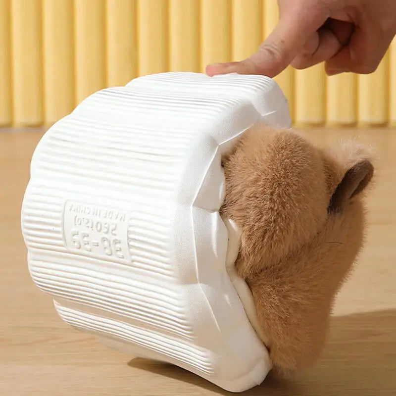 Cute Cartoon Capybara Cotton Slippers Women 2025 Winter Soft Thick Bottom Indoor Couple Slides Warm Faux Fur Bedroom Slippers