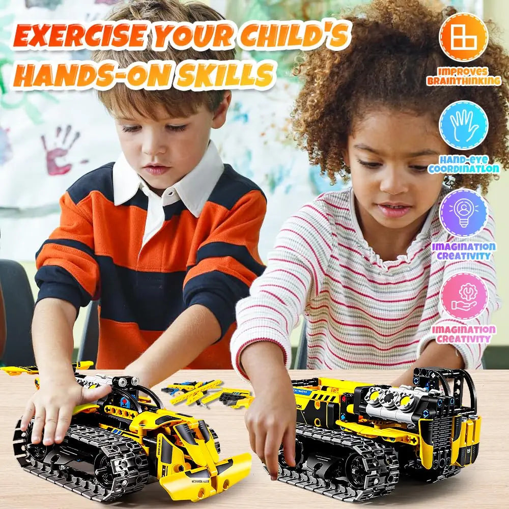 542pcs 3 in 1 Remote Control Programming Truck/Bulldozer Building Blocks Stem Kits for Kids Age 8-10 Educational Toys Boys Gifts
