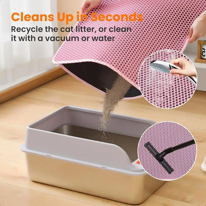Cat Litter Mat 24x18 Inches Large Double Layer Honeycomb Cat Litter Trapping Mat Non Slip Waterproof Urine Proof Cat Litter Box