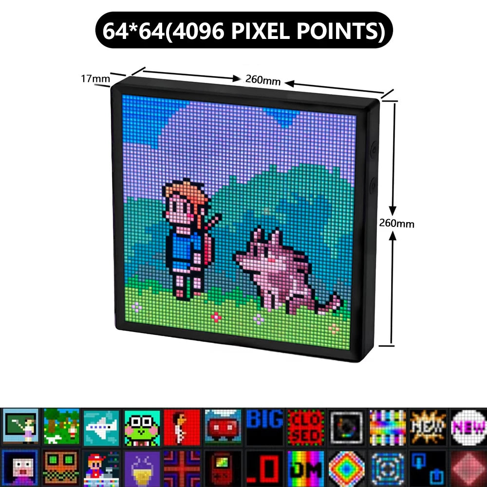 LED Pixel Display 64x64 RGB LED Matrix Panel Programmable Pixel Art Display with Bluetooth APP Control Creative Pixel Screen