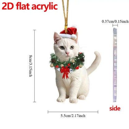 Cat Ornaments for Christmas Tree 2D Acrylic Pendant Cute Christmas Animal Ornaments for Home Fireplace Garden Workplace