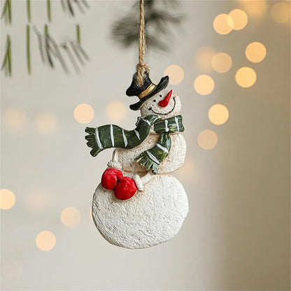 Christmas Resin Pendant Retro Painted Santa Claus Snowmen Horse Xmas Tree Hang Toys Ornaments New Year Decor Kid Gift